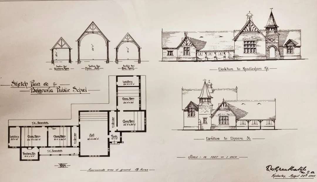 Daniel Westwood Greatbatch's original architectural drawing for Belgravia Public School